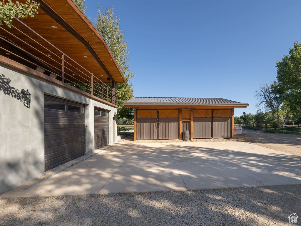 Garage with wood ceiling