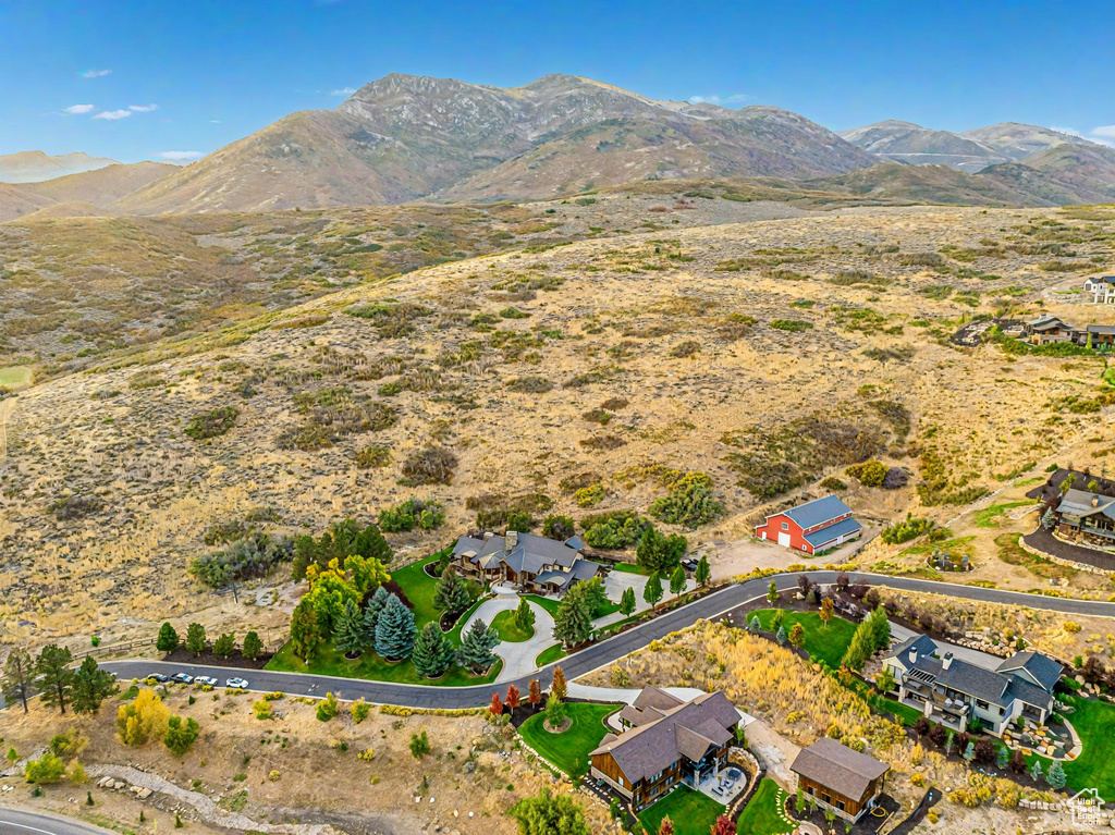 Birds eye view of property with a mountain view