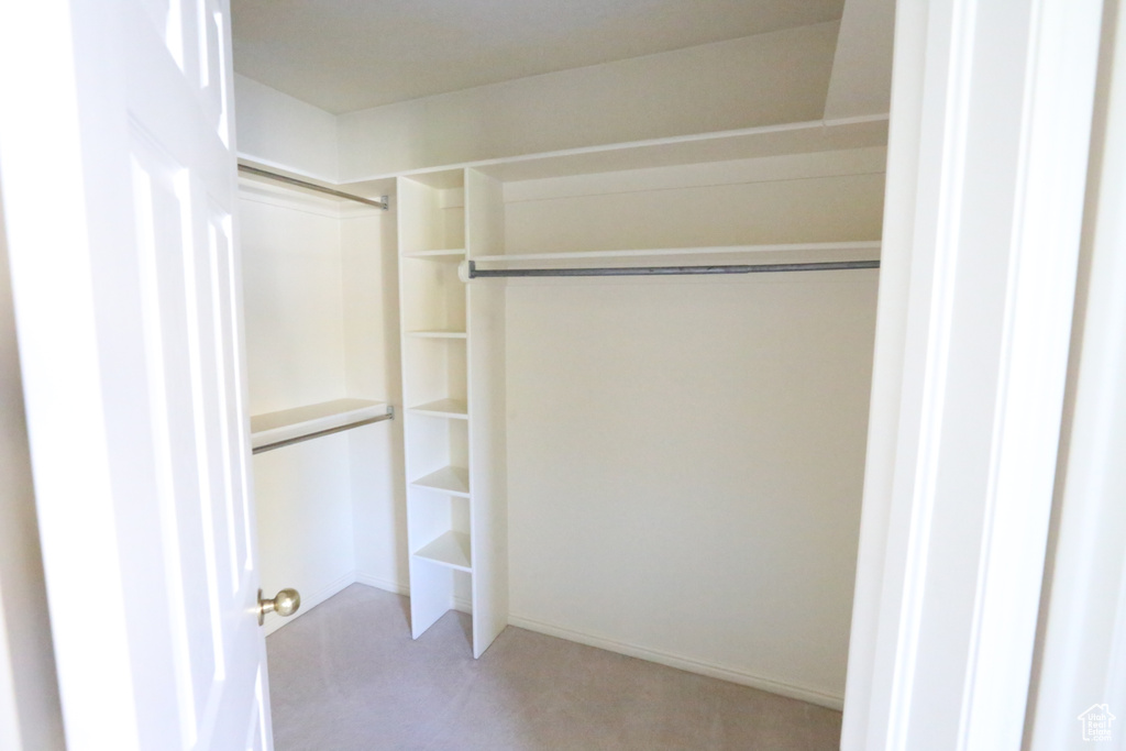 Walk in closet with light carpet