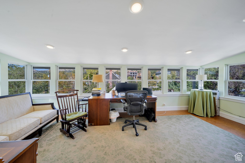 Office space with vaulted ceiling