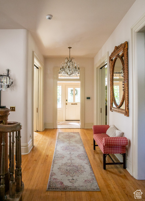 Entrance foyer with light hardwood / wood-style floors