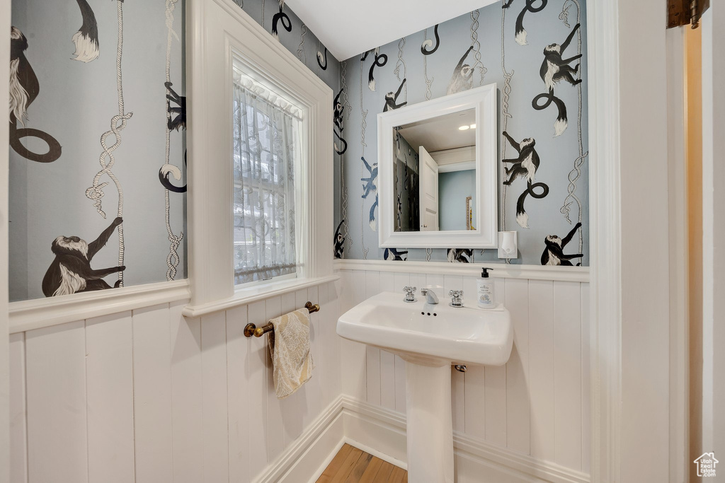 Bathroom featuring sink and hardwood / wood-style flooring