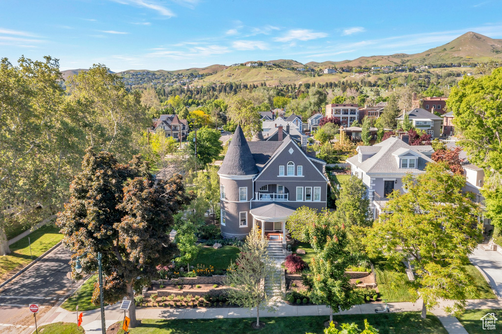 Drone / aerial view with a mountain view