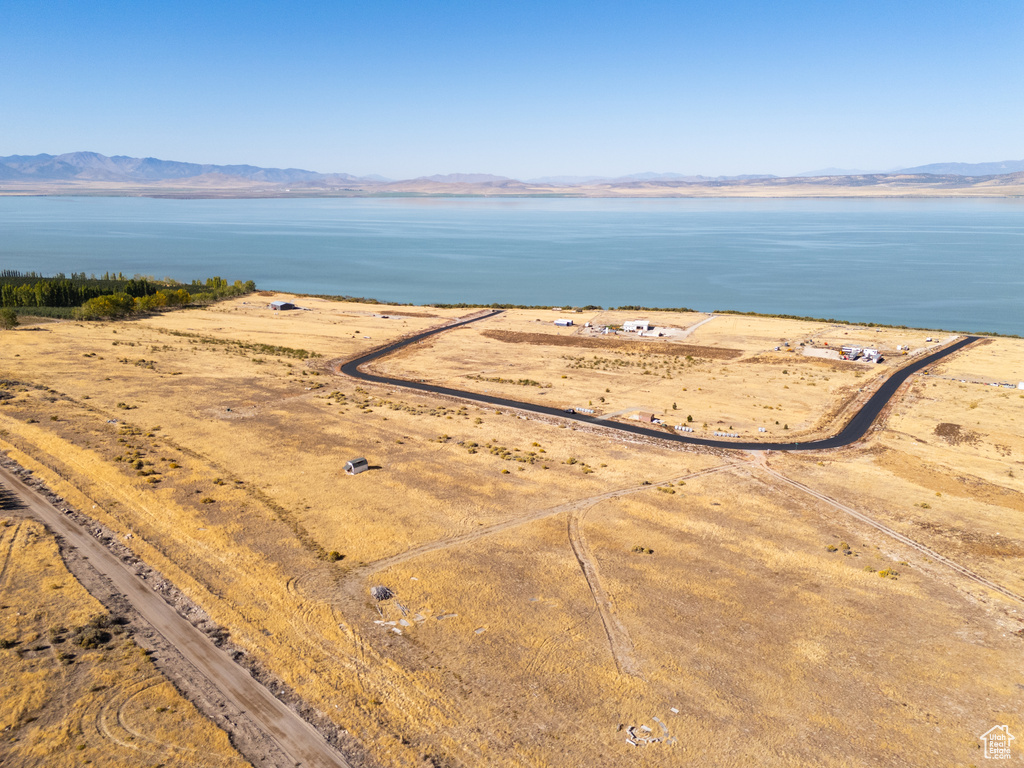 Bird's eye view with a water and mountain view