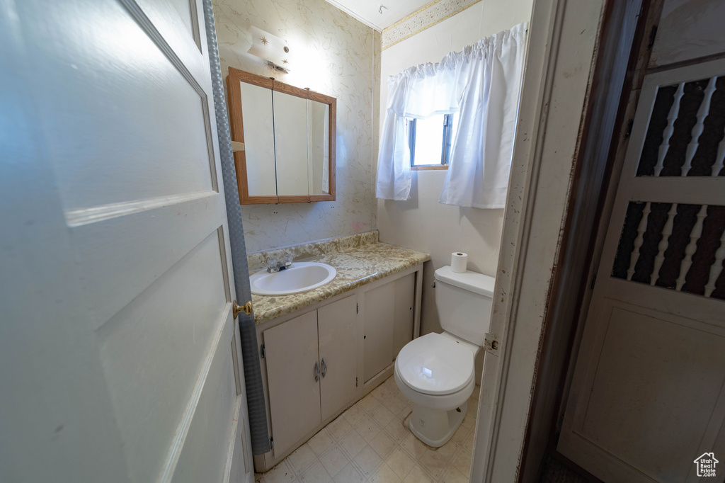 Bathroom featuring vanity and toilet