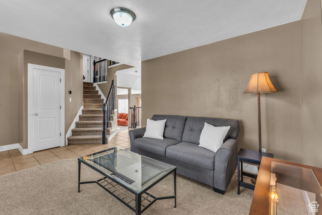 View of tiled living room