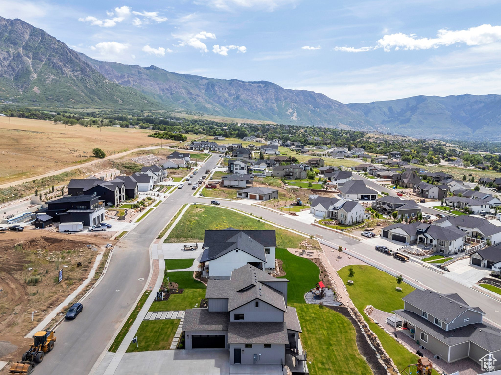 Aerial perspective of suburban area featuring mountains