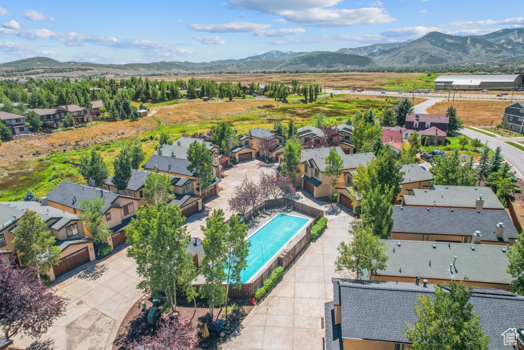 Drone / aerial view with a mountain view