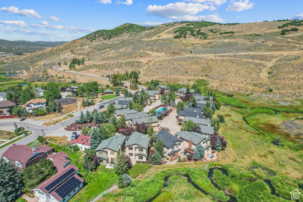 Drone / aerial view with a mountain view