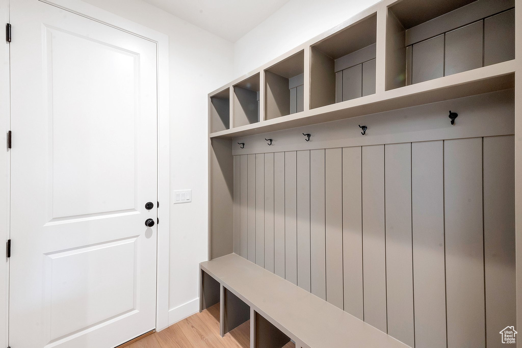 Mudroom featuring light hardwood / wood-style flooring