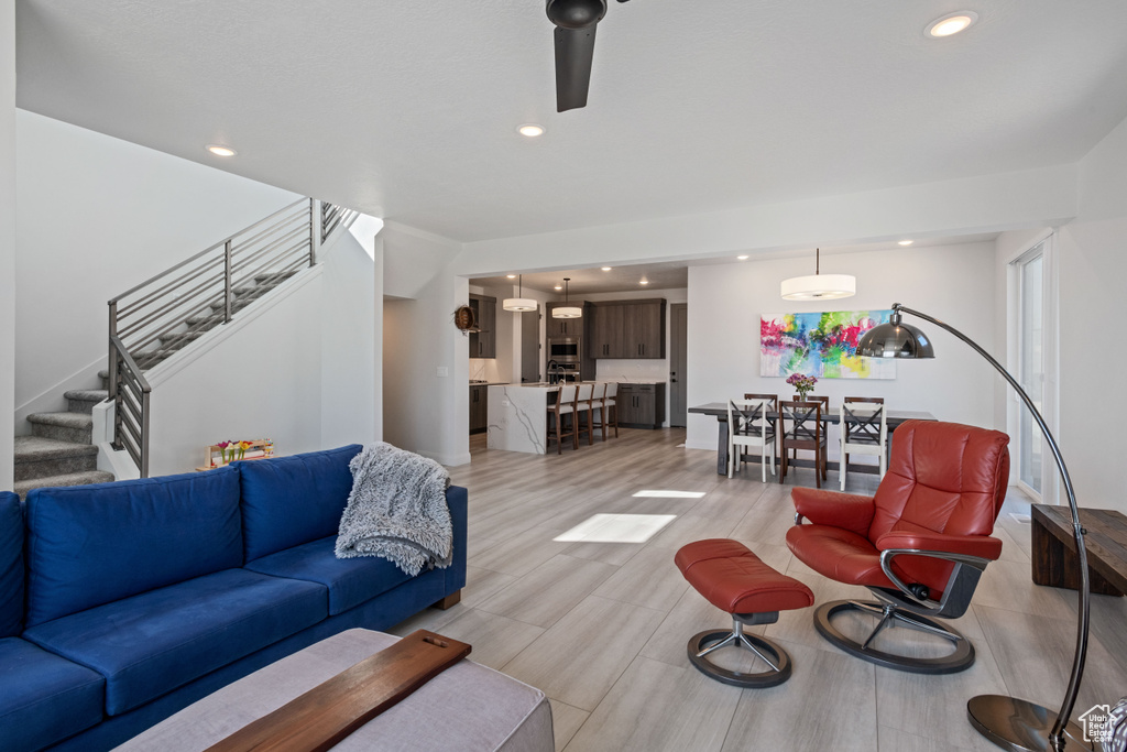 Living room featuring light wood-type flooring