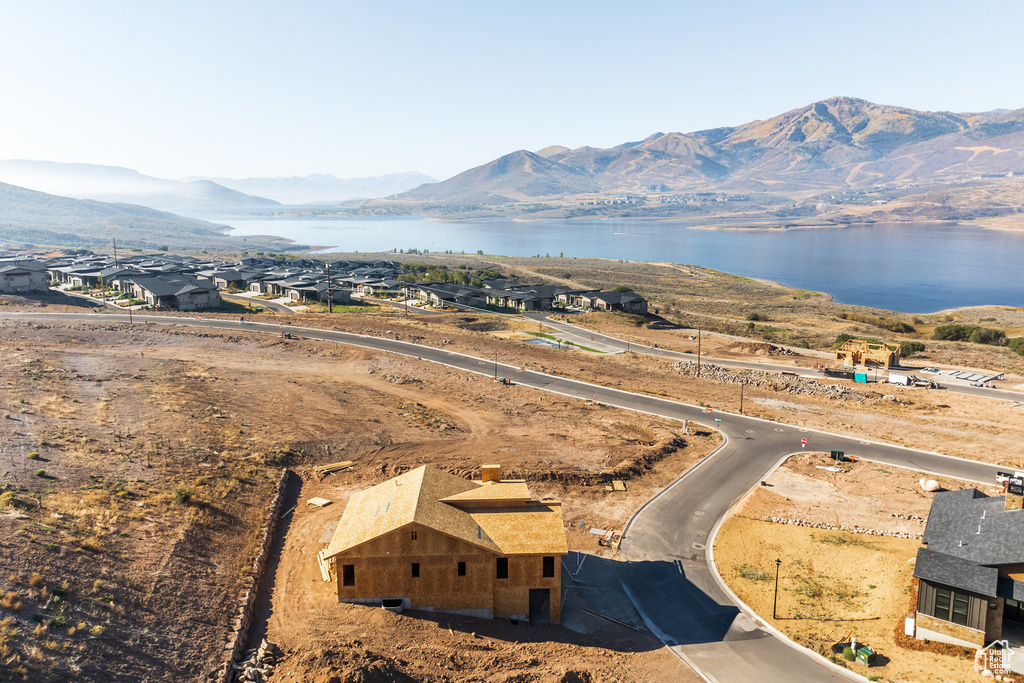 Aerial view with a water and mountain view