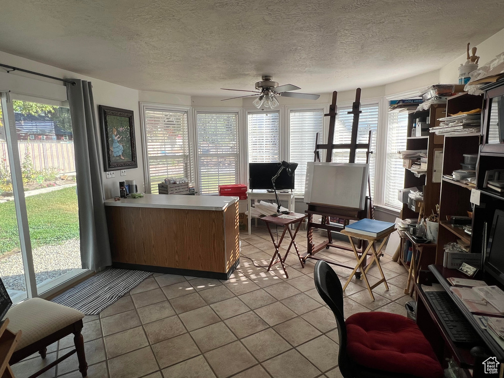 Sunroom with ceiling fan