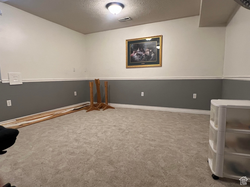 Unfurnished room with carpet flooring and a textured ceiling