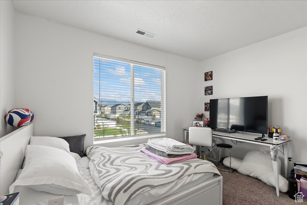 Carpeted bedroom with multiple windows