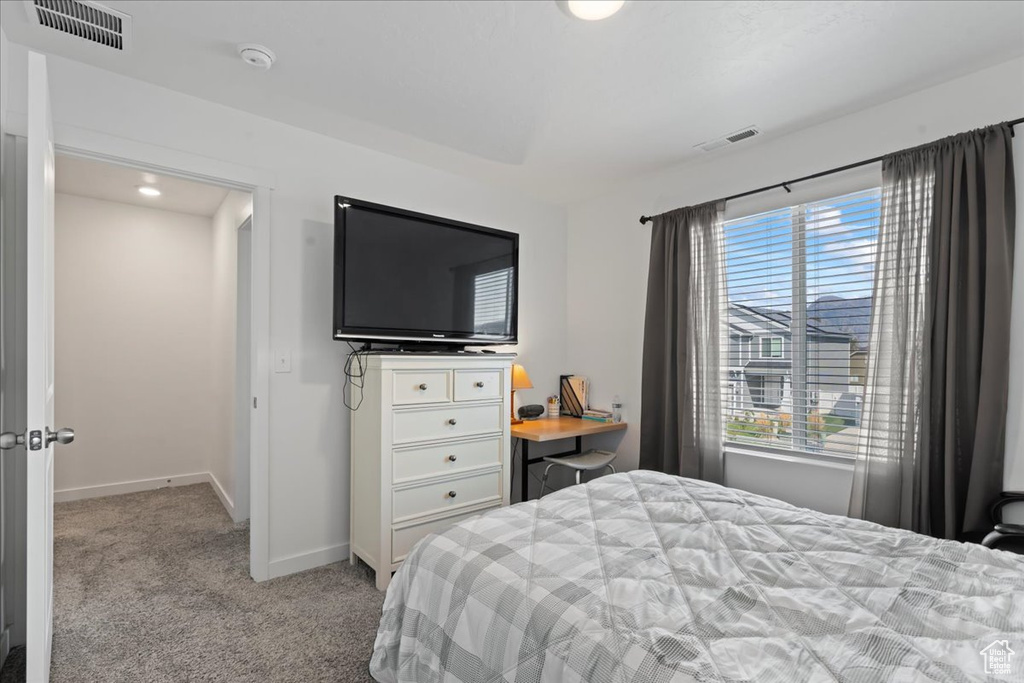 Carpeted bedroom featuring multiple windows