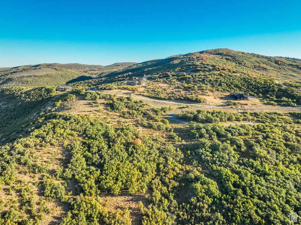 Aerial view featuring a mountain view