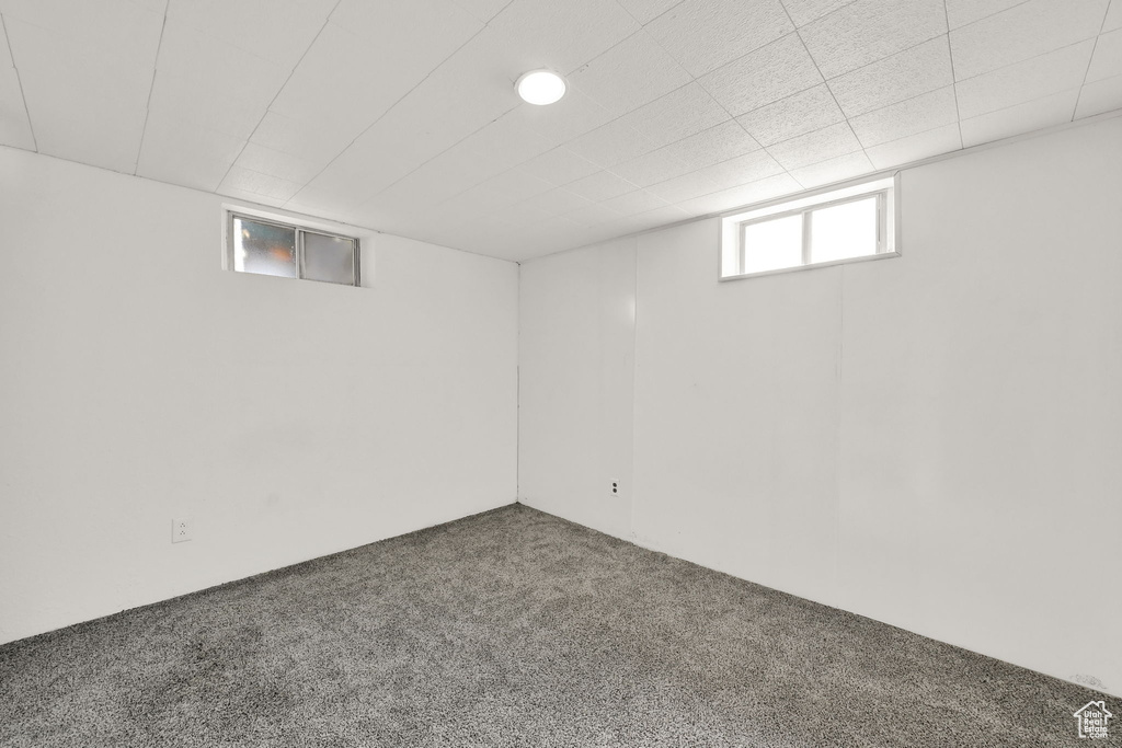 Basement with carpet flooring