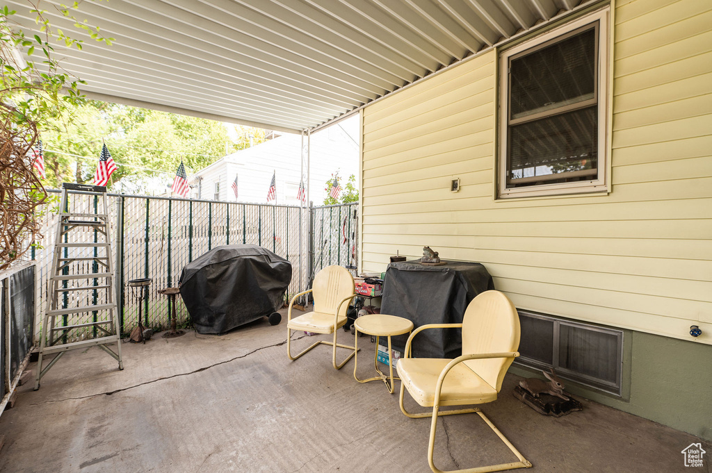 View of patio featuring grilling area