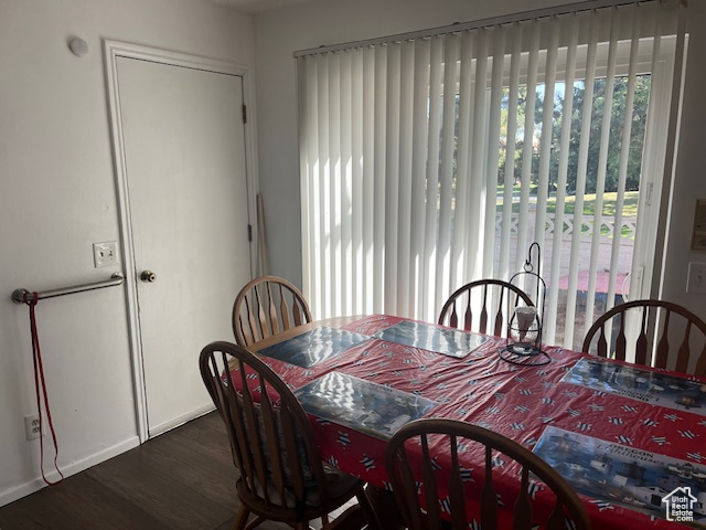 Dining room featuring dark wood-type flooring