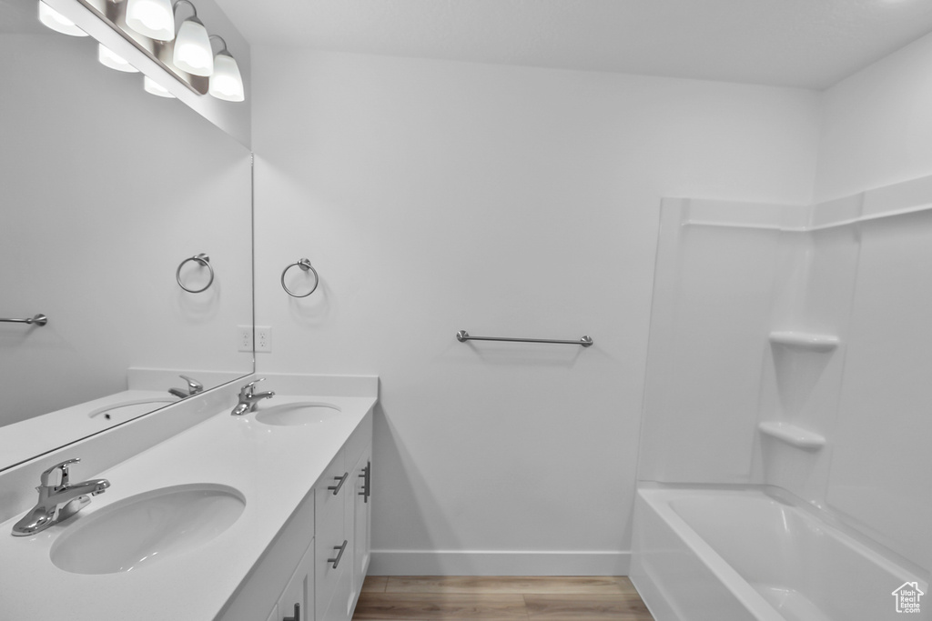 Bathroom featuring wood-type flooring and vanity