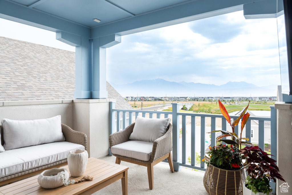 Balcony with a mountain view