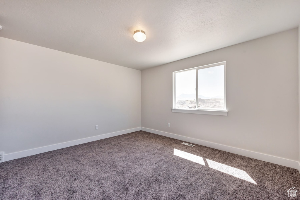 Carpeted empty room with a textured ceiling