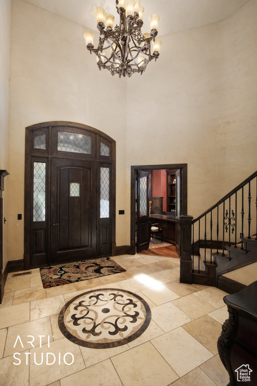 Entrance foyer with a high ceiling