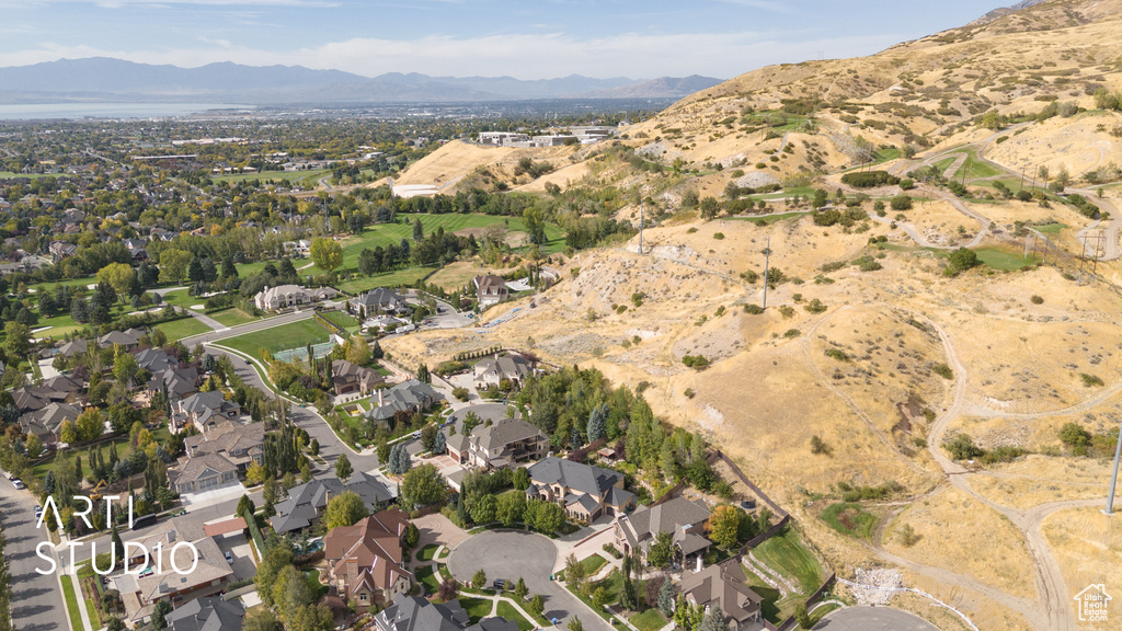 Aerial view featuring a mountain view