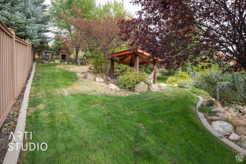 View of yard featuring a gazebo