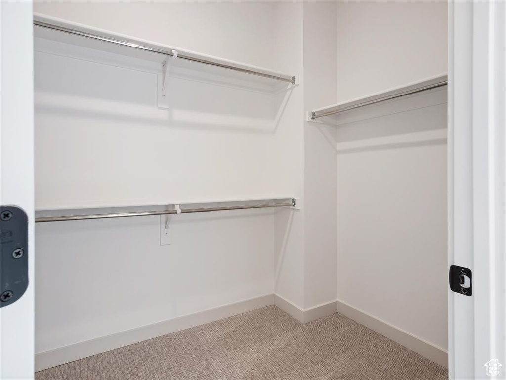 Spacious closet with light carpet