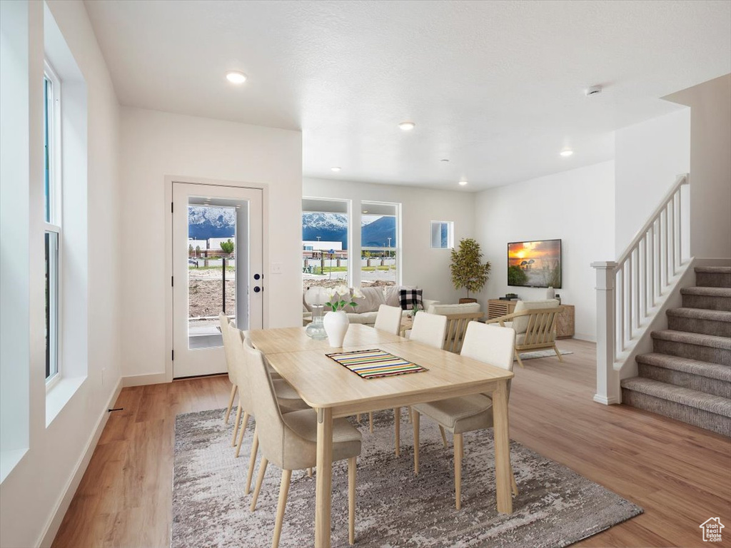 Dining room with light hardwood / wood-style floors