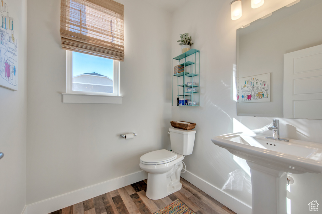 Bathroom featuring hardwood / wood-style floors and toilet