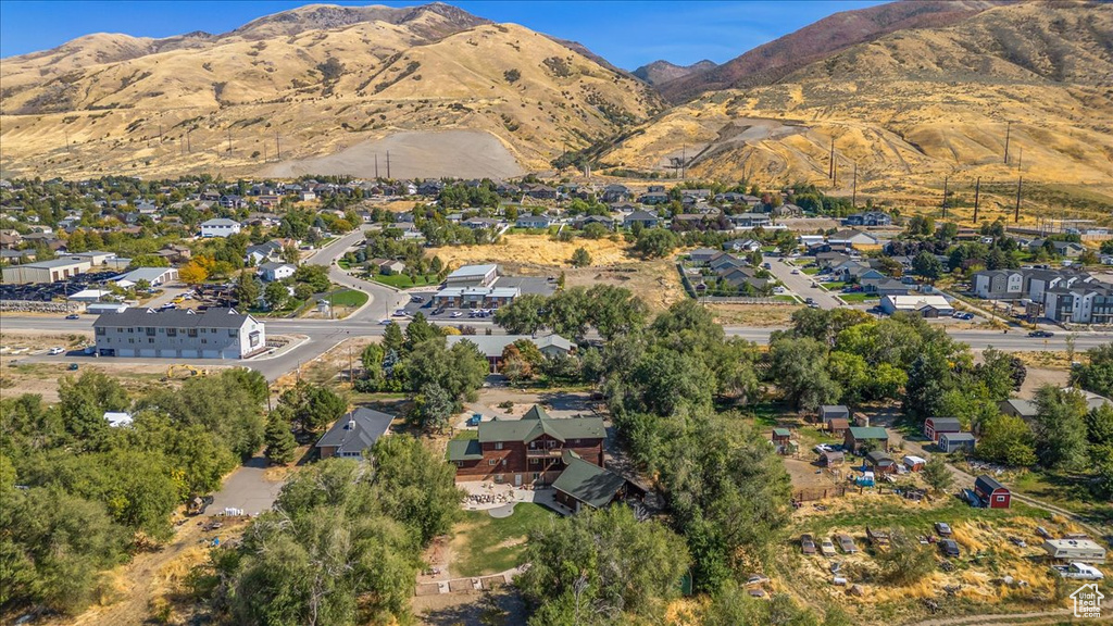 Drone / aerial view with a mountain view