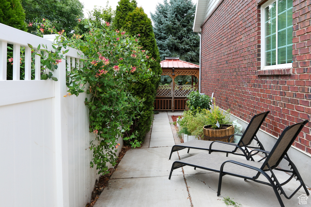 View of patio / terrace featuring a gazebo