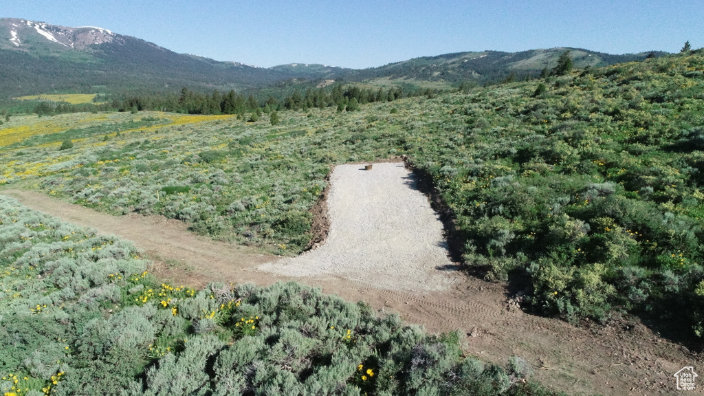 Aerial overview of property's location with a mountain backdrop