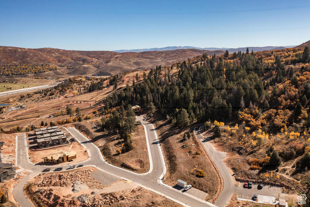 Birds eye view of property with a mountain view