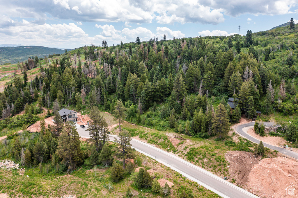 Drone / aerial view featuring a mountain view