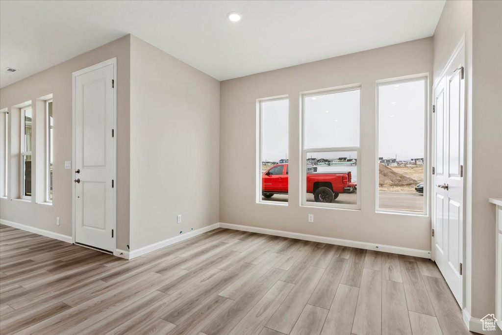 Interior space with light hardwood / wood-style flooring