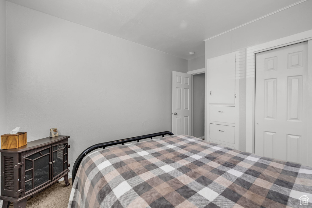 Bedroom featuring a closet and carpet