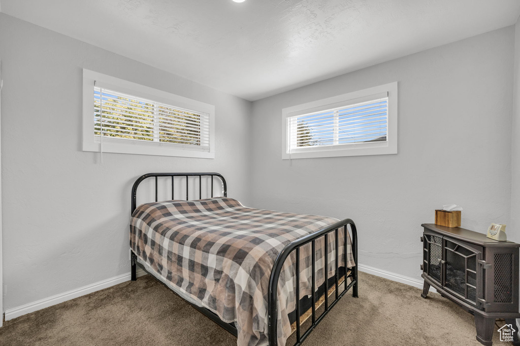 Carpeted bedroom with multiple windows