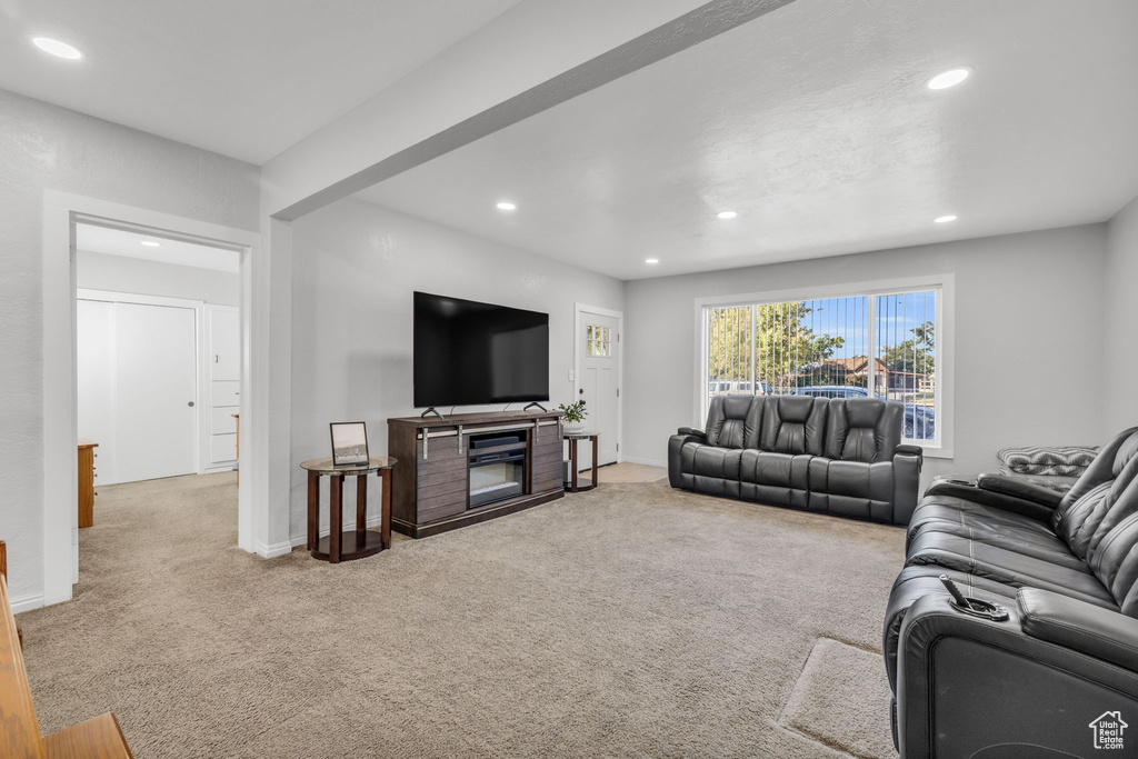 Living room featuring carpet floors