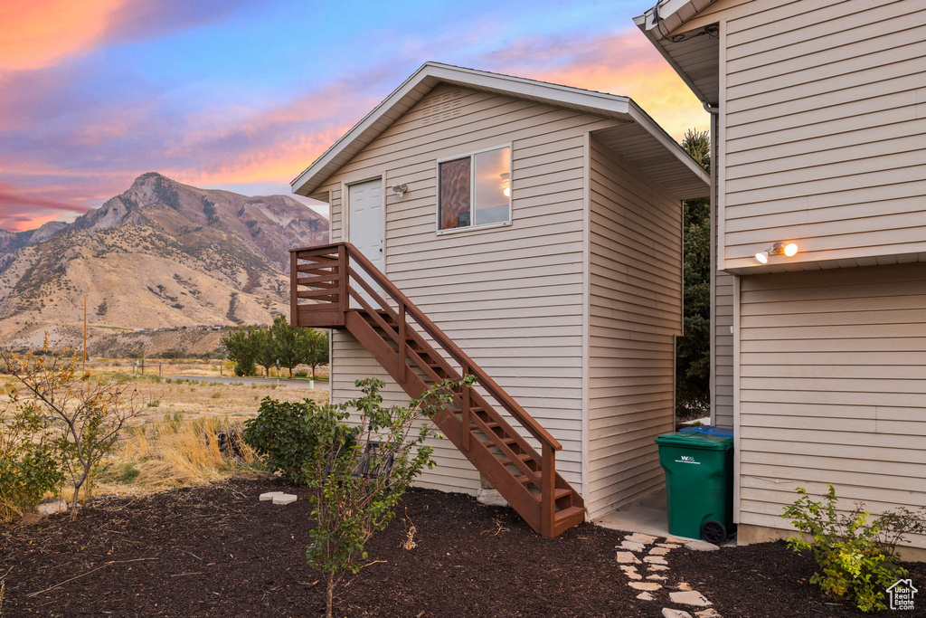 Exterior space featuring a mountain view