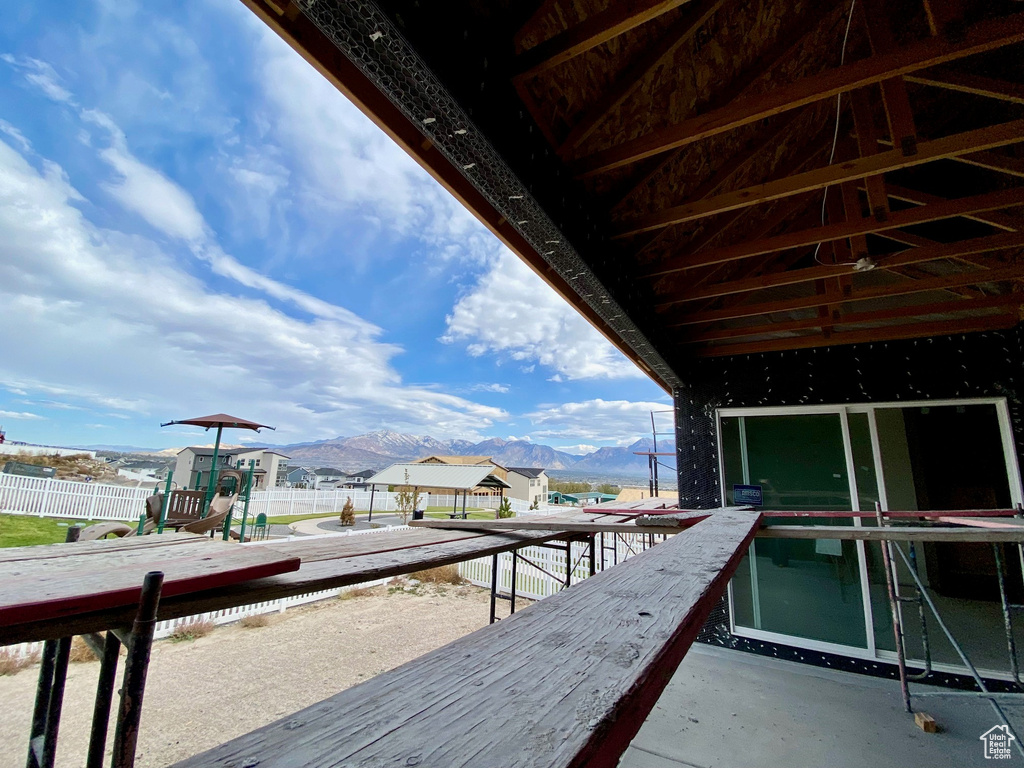 Exterior space with a mountain view