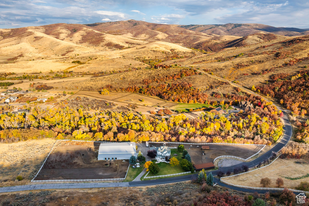 Birds eye view of property with a mountain view
