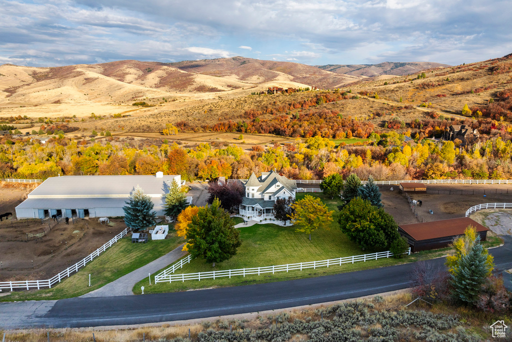 Drone / aerial view with a rural view and a mountain view