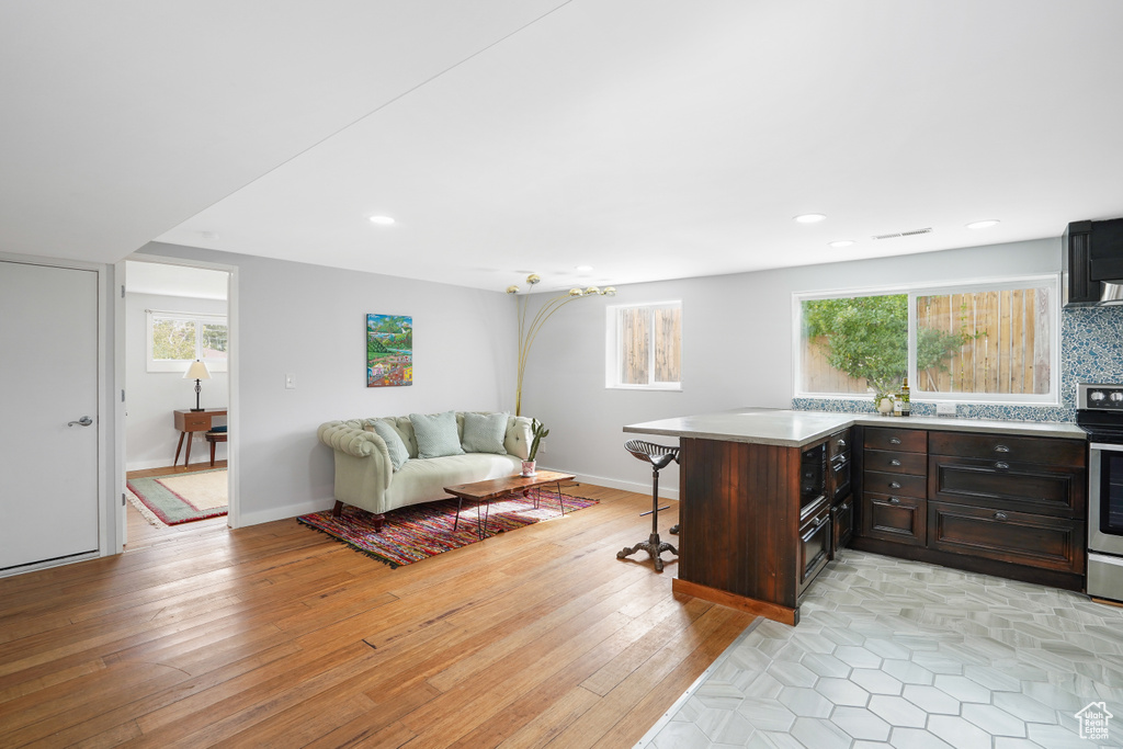 Interior space with light hardwood / wood-style floors