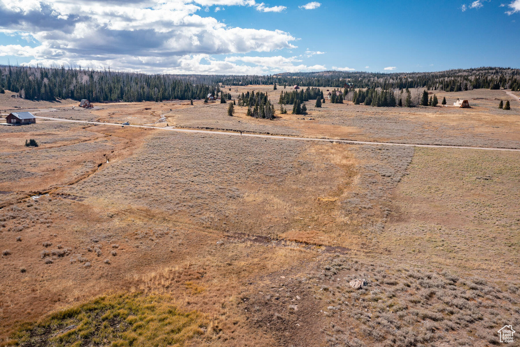 Birds eye view of property with a rural view