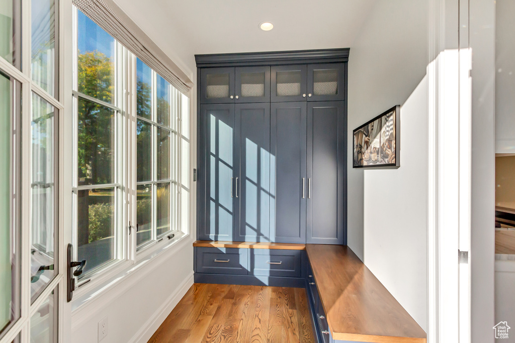 Entryway with hardwood / wood-style floors