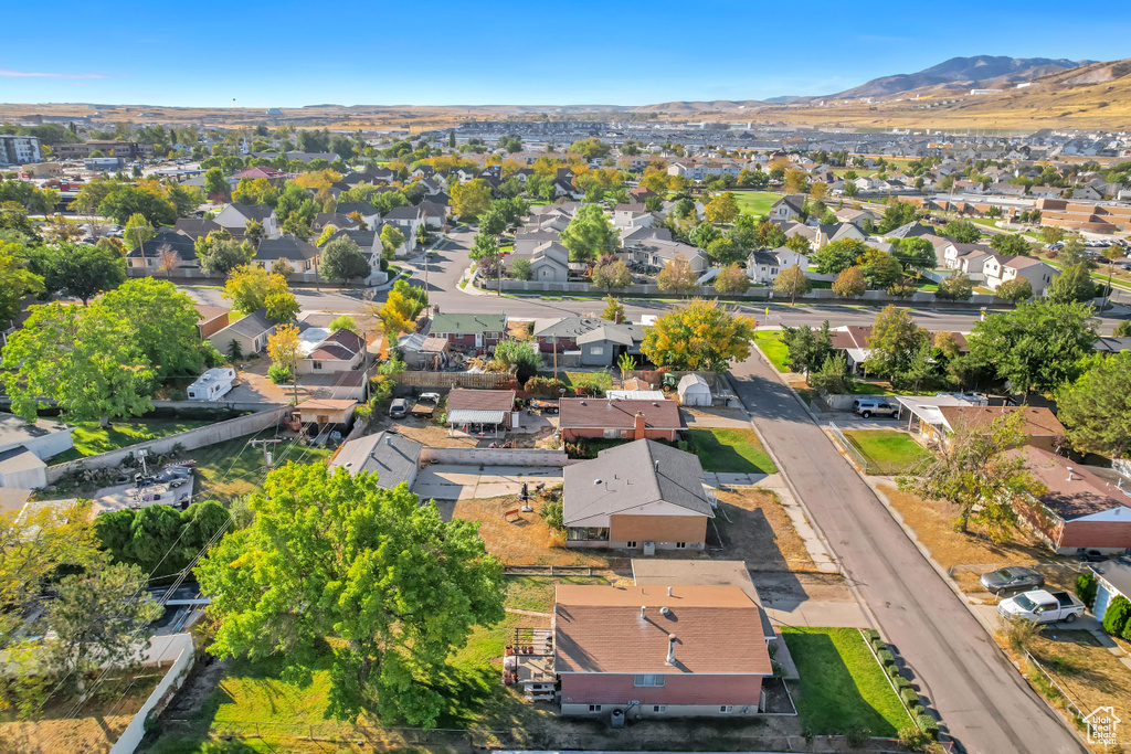 Aerial view featuring a mountain view